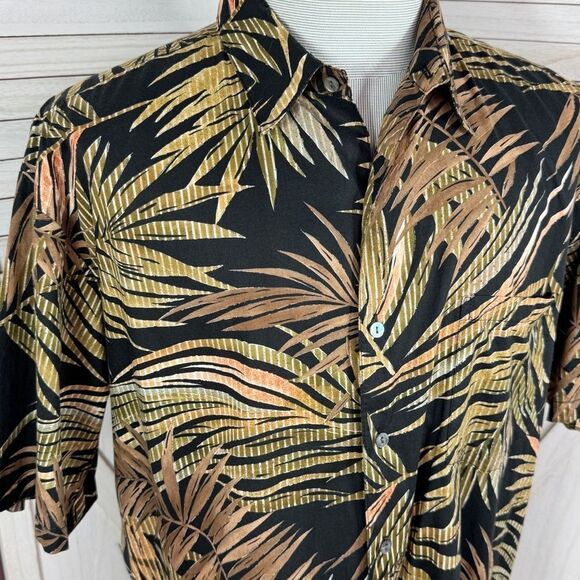 Tori Richard Tropical Palm Leaf Hawaiian Camp Shirt Black Tan Green Large - Picture 5 of 11